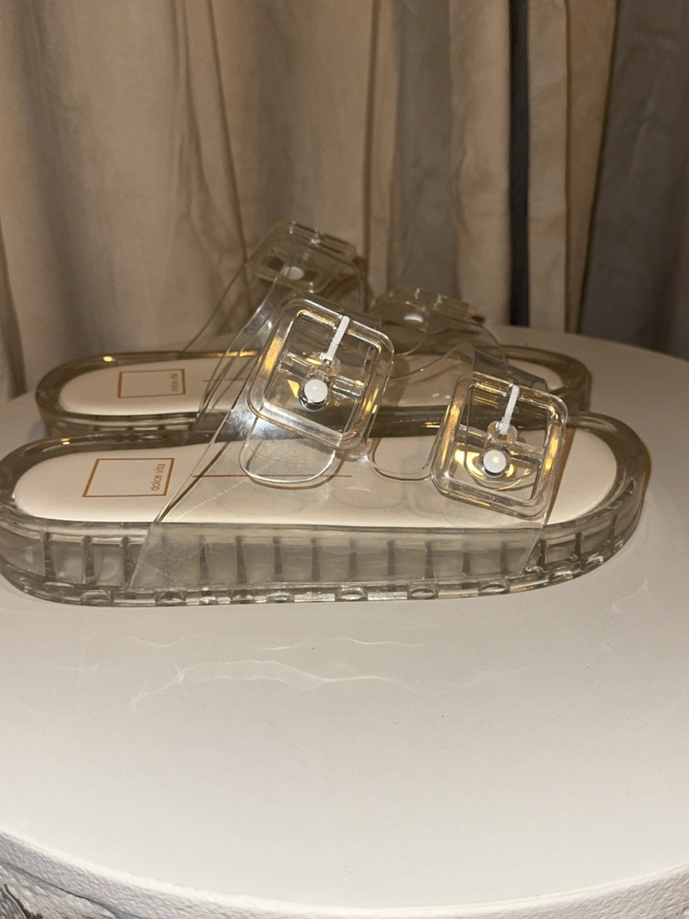 Dolce Vita Clear Jelly Slide Sandals with Buckle Detail - Women size 7